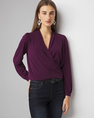 Printed Surplice Long Sleeve Blouse main image 1